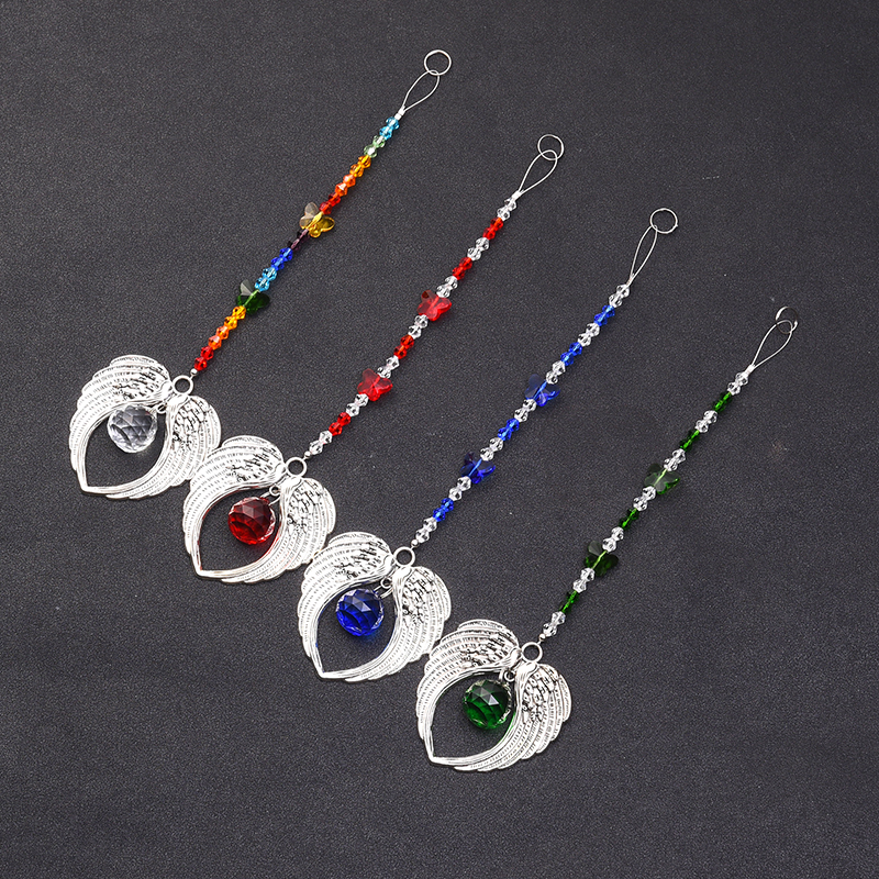 5PCS Chakra Glass Crystal Butterfly Suncatcher Prism Hanging Angel Wings Pendant Handmade Home Wedding Decoration WQM136