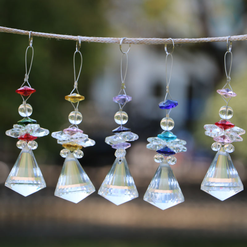 5pcs Handcrafted Crystal Chakra Suncatchers - Diamond Pendants for Wedding & Home Decor with Rainbow Prisms Feng Shui Ornaments