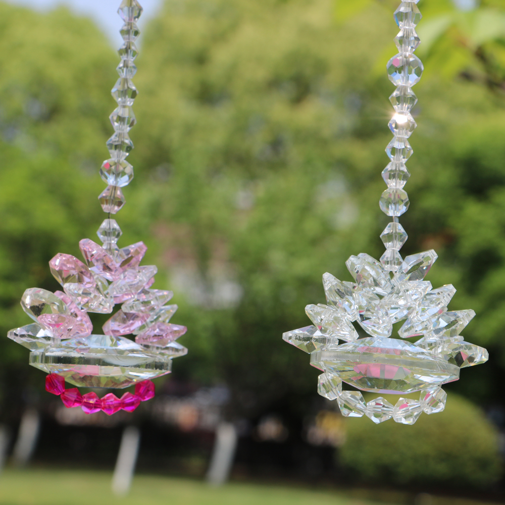 5pcs Hanging Chandelier Crystals Sunflower Prisms Chakra Crystal Suncatchers Fengshui Prisms Pendant Rainbow Maker Window Ornament WQM176