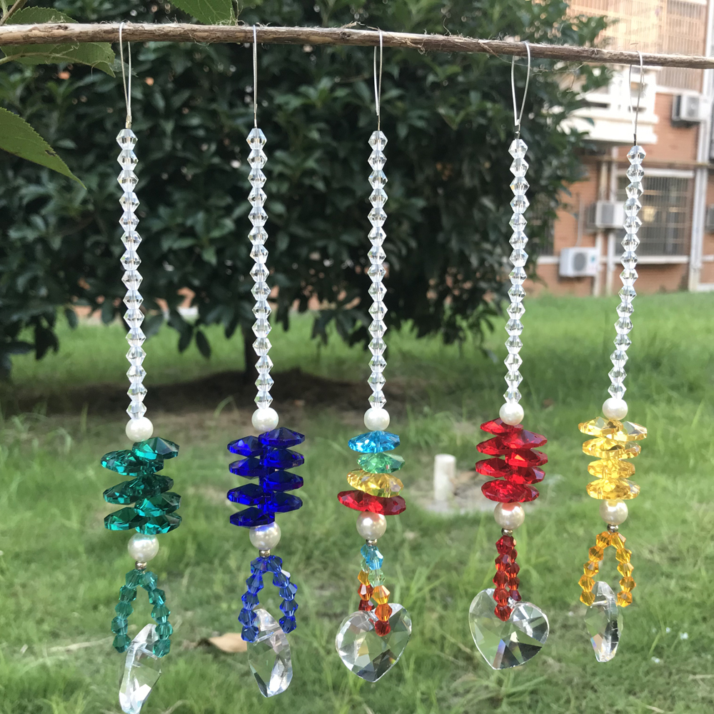 5PCS Hanging Crystal Glass Chakra Heart Suncatcher Chandelier Crystals Prism Part Hanging Pendant Home Decoration WQM124