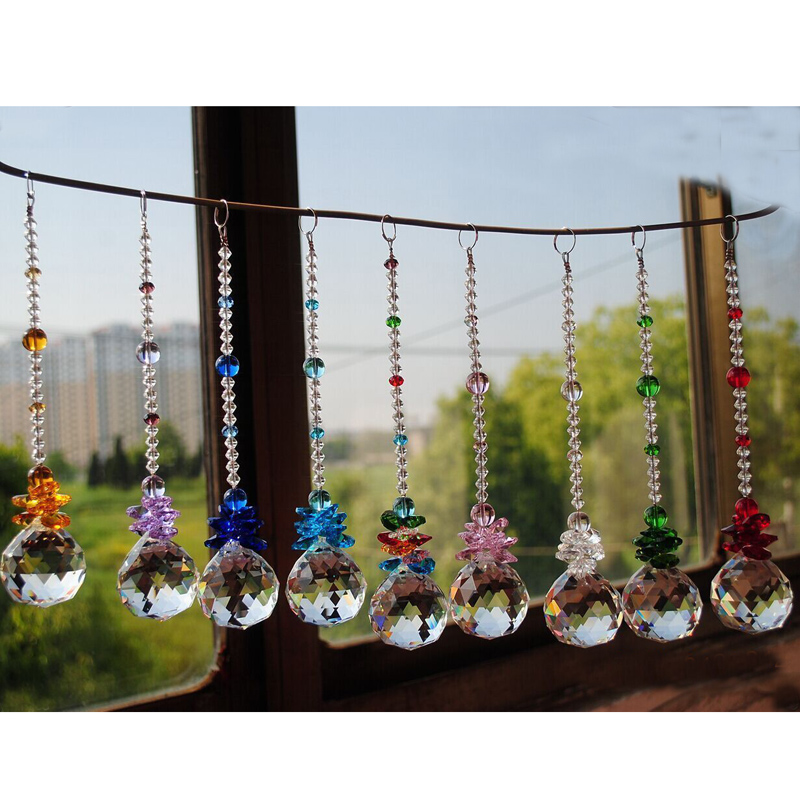 5PCS K9 Crystal Ball Chakra Suncatcher Prisms Pendants DIY Hanging Drop Pendants Rainbow Maker 30mm W033-30mm