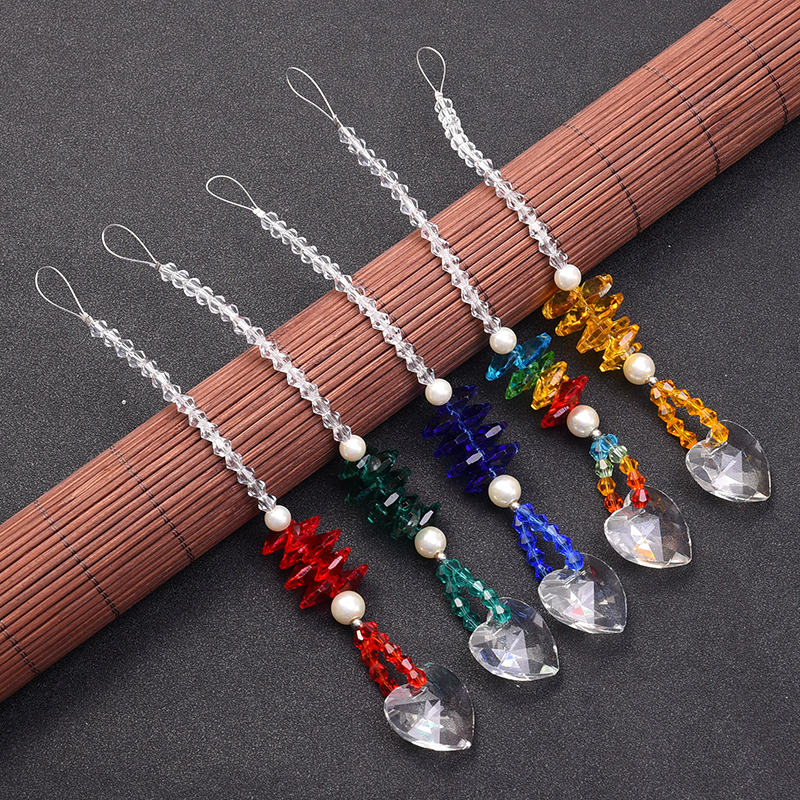 5-piece 40mm hanging chakra crystal suncatcher with heart prism pendant, creating sparkling rainbows for Christmas gifts and Feng Shui decor