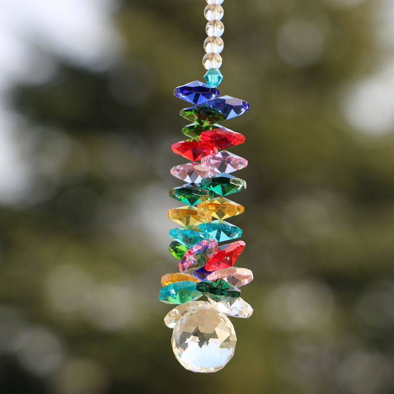 5-piece Chakra Crystal Suncatcher with hanging prism pendants for home decor in 20mm, 30mm, or 40mm sizes