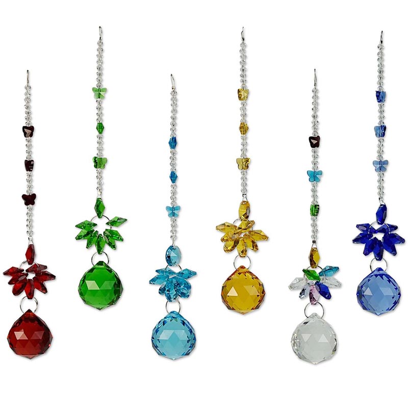 5-piece crystal chandelier components featuring hanging prism pendants with butterfly and rainbow effects for chakra-inspired suncatcher wedding and home decoration in 30mm size