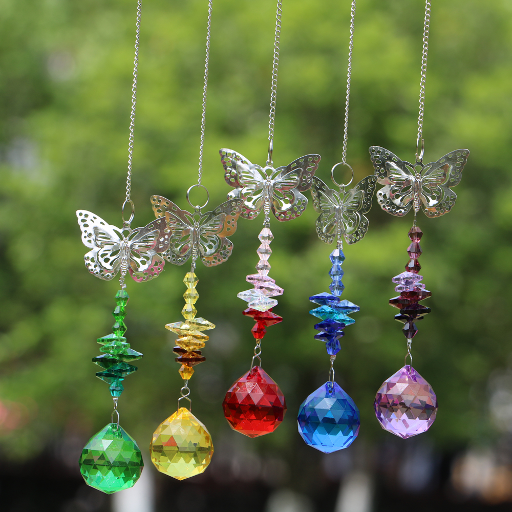5-piece DIY butterfly crystal suncatcher prism pendant for Feng Shui decor and Christmas gifts