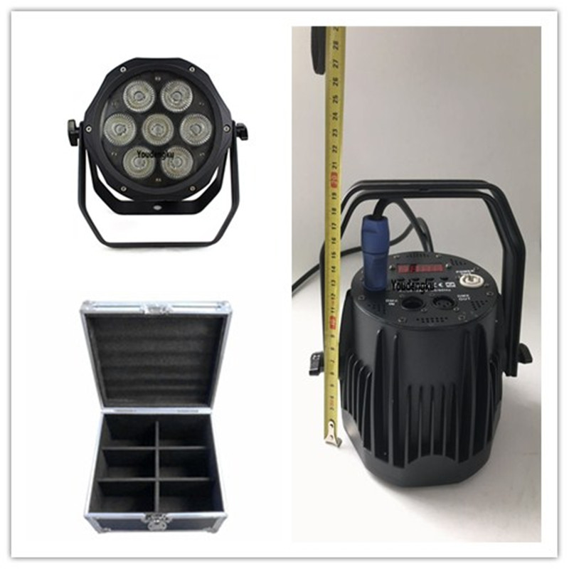 6 compact LED par cans with flight case, 7x18W RGBWA UV 6-in-1 mini wash lights for party stage and DJ uplighting
