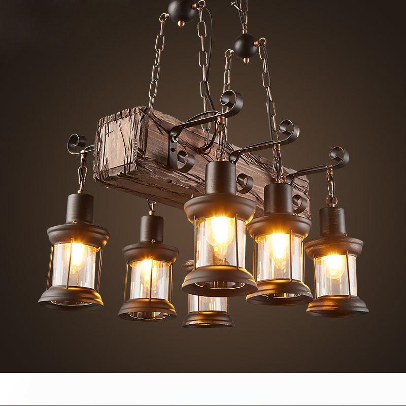6 industrial-style wooden chandelier pendant lights for foyers, cafes, and bars