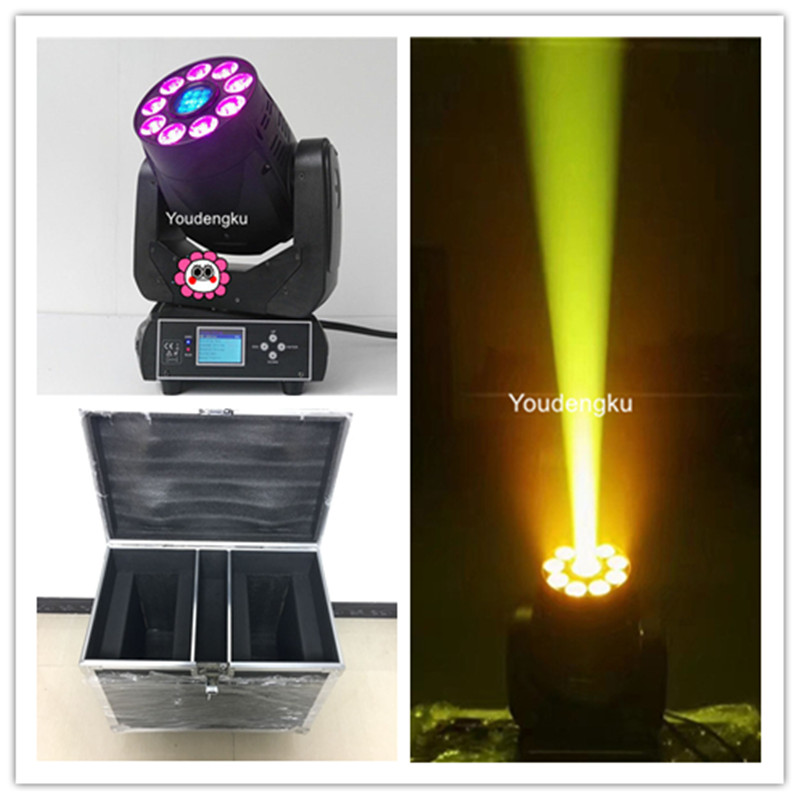 6 LED moving heads with flight case, 90W hybrid spot/wash RGBWA UV lights, 9x12W for nightclubs