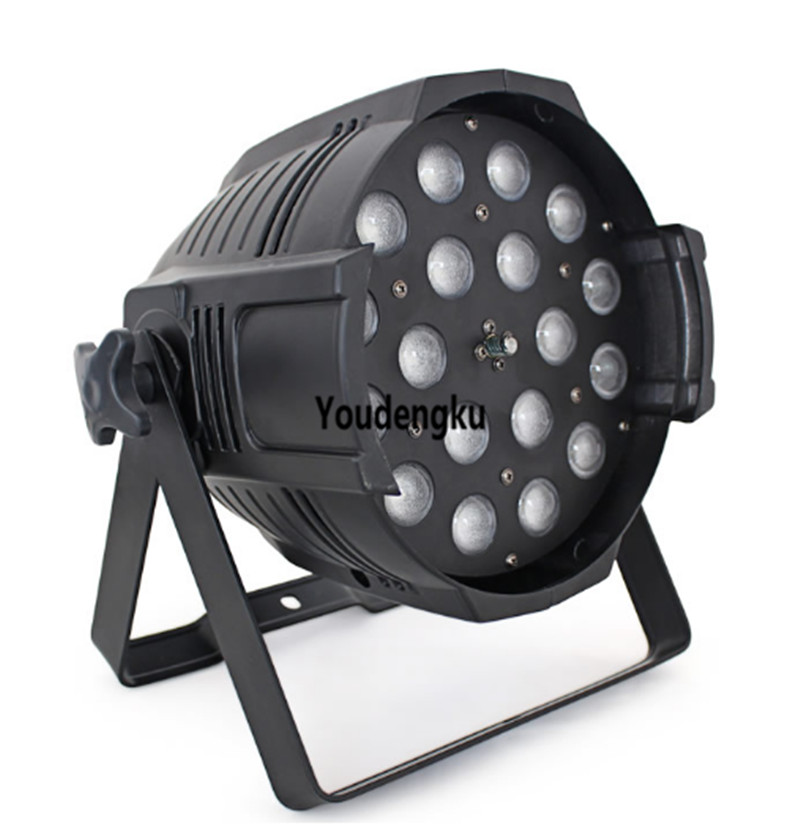 6 RGBWA+UV LED par lights with 18x18W, 6-in-1 DMX, zoom function for weddings, DJs, and stage lighting