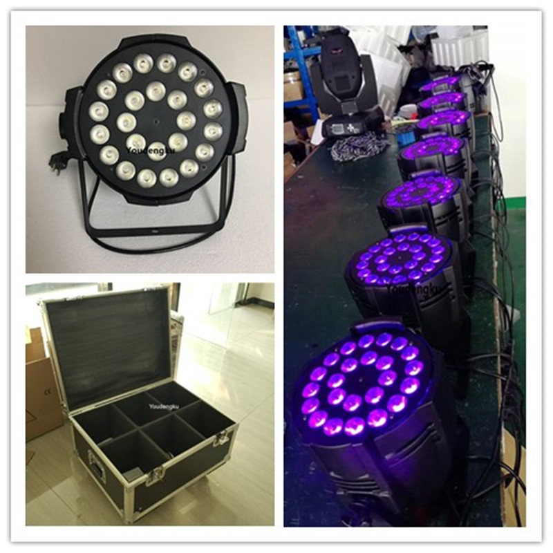 6 RGBWAUV LED par lights with flight case, 24x18W 6-in-1 stage lighting for indoor use