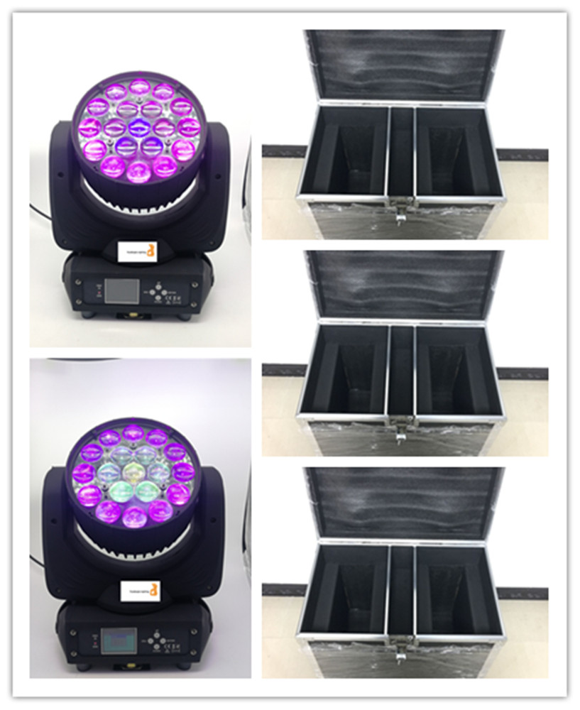 6 stage lights with flight case, controllable ring zone, LED wash, moving head beam, and 19x15W 4-in-1 zoom
