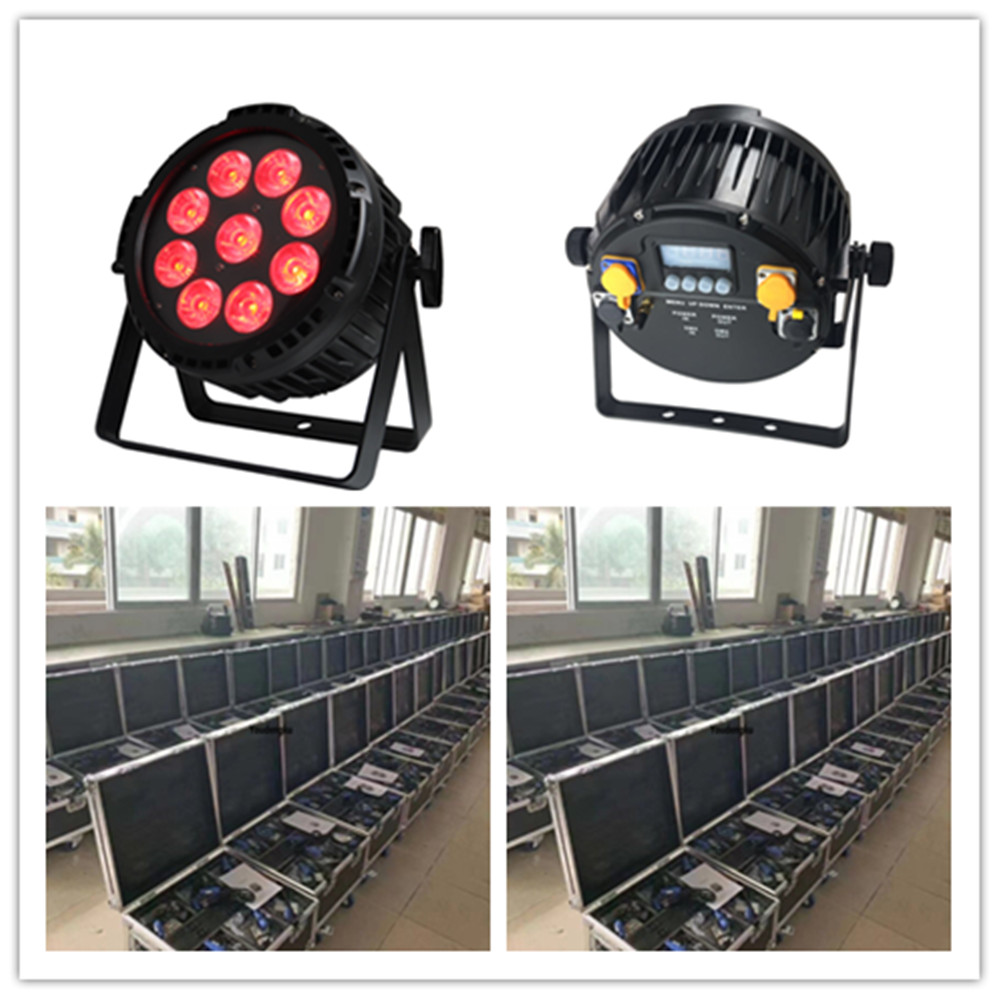 6 wireless battery-powered slim flat par cans with charging case, featuring 9x18W RGBWA+UV waterproof wash lights for wedding stages