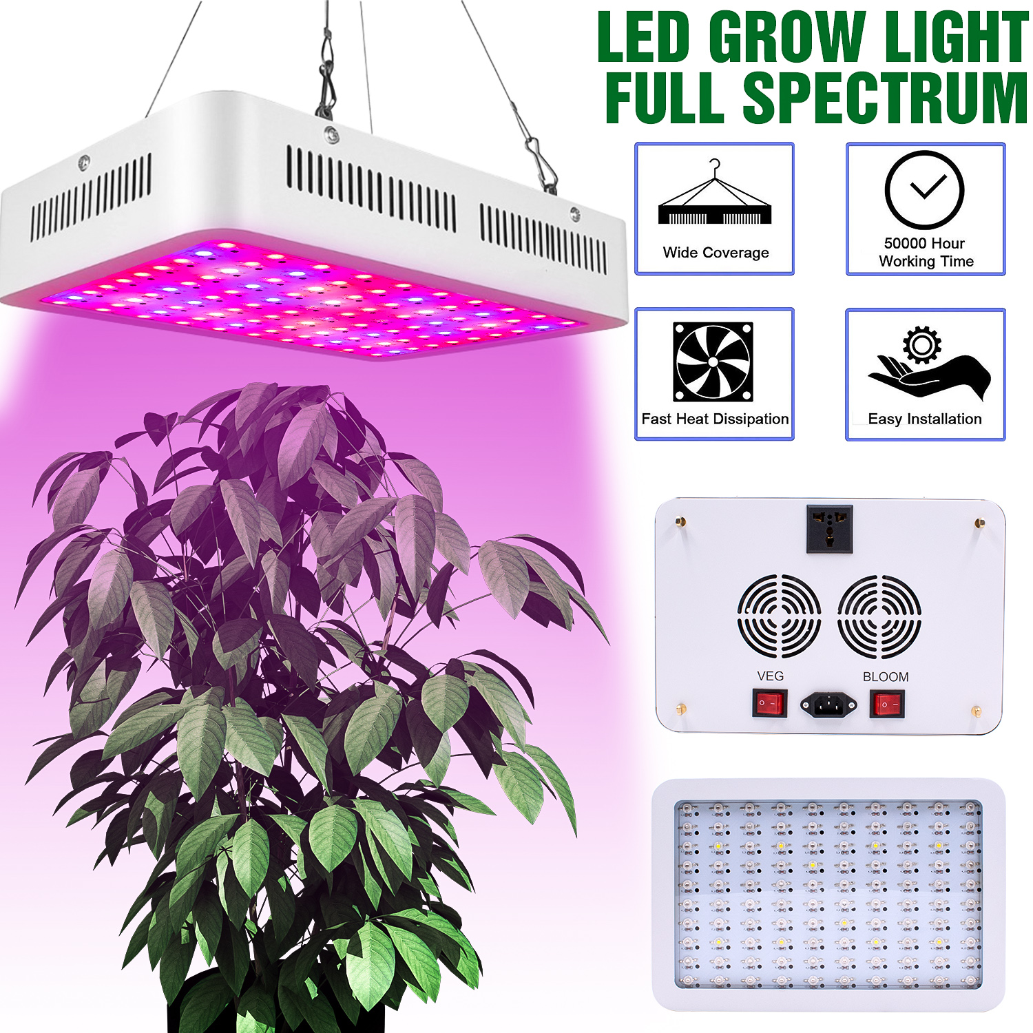 600W dual-chip full spectrum grow light for greenhouse and tent plant cultivation