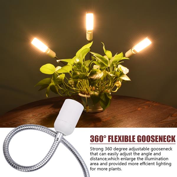 60W dimmable 3-head clip plant light with full spectrum 3000K warm white and 132 LEDs in silver (actual power 20W)