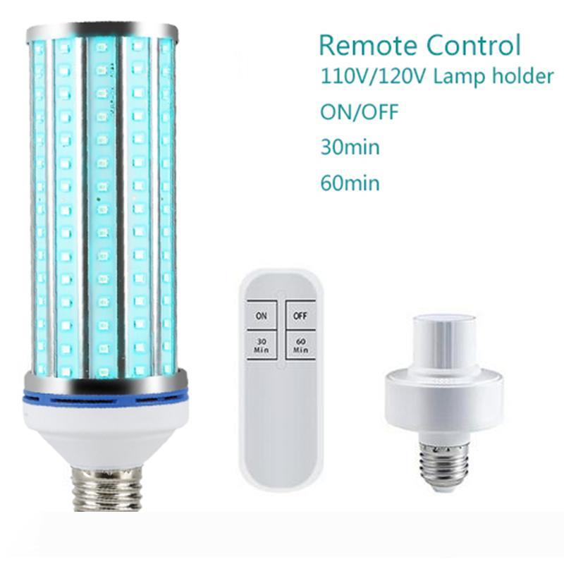 60W UV germicidal lamp with remote and timer for sterilization, ozone-free E27 bulb
