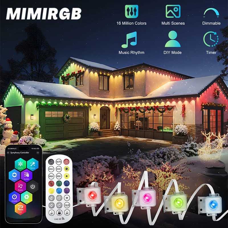 65-foot permanent outdoor LED string lights with RGBIC color-changing controls for DIY scene lighting