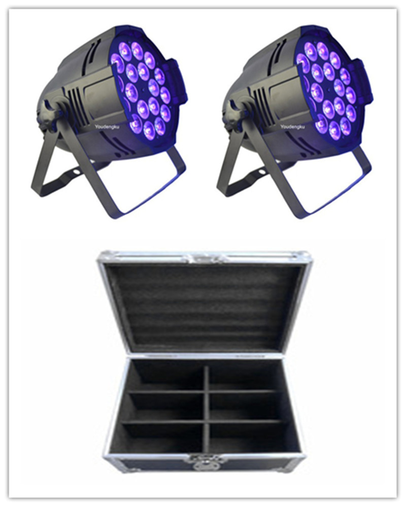 6-in-1 RGBWA UV LED par light with flight case, 18x18W wash, 64 channels