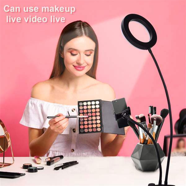 6-inch USB-powered adjustable clip-on ring light with phone mount for selfies
