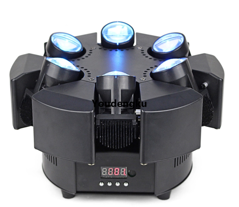 6pcs 10W RGBW LED moving heads with 4-in-1 color mixing for stage and party lighting