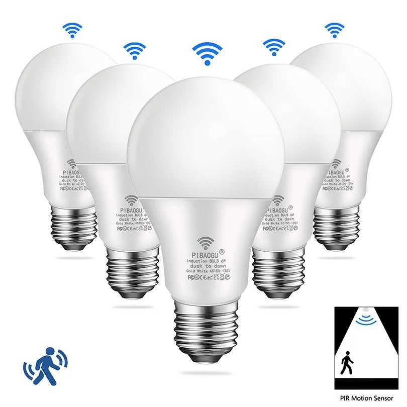 6PCS 220V PIR motion-activated LED bulbs with infrared sensor for security lighting (9W/12W/15W/18W) C251115