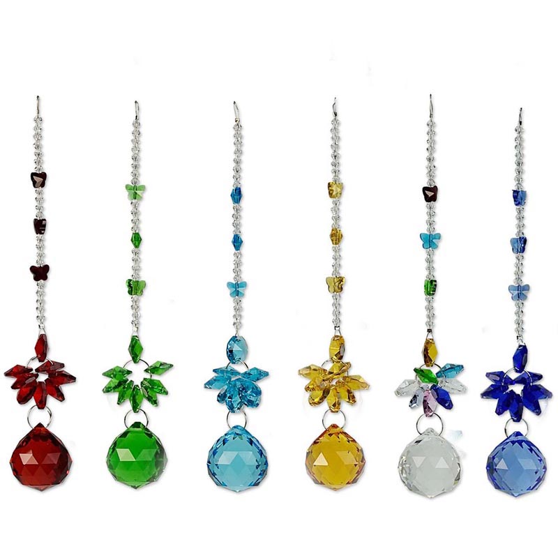 6PCS Butterfly Chakra Suncatcher 40mm Ball Pendant Crystal Chandelier Parts Prisms Hanging Pendant Rainbow Maker Wedding Home Decoration