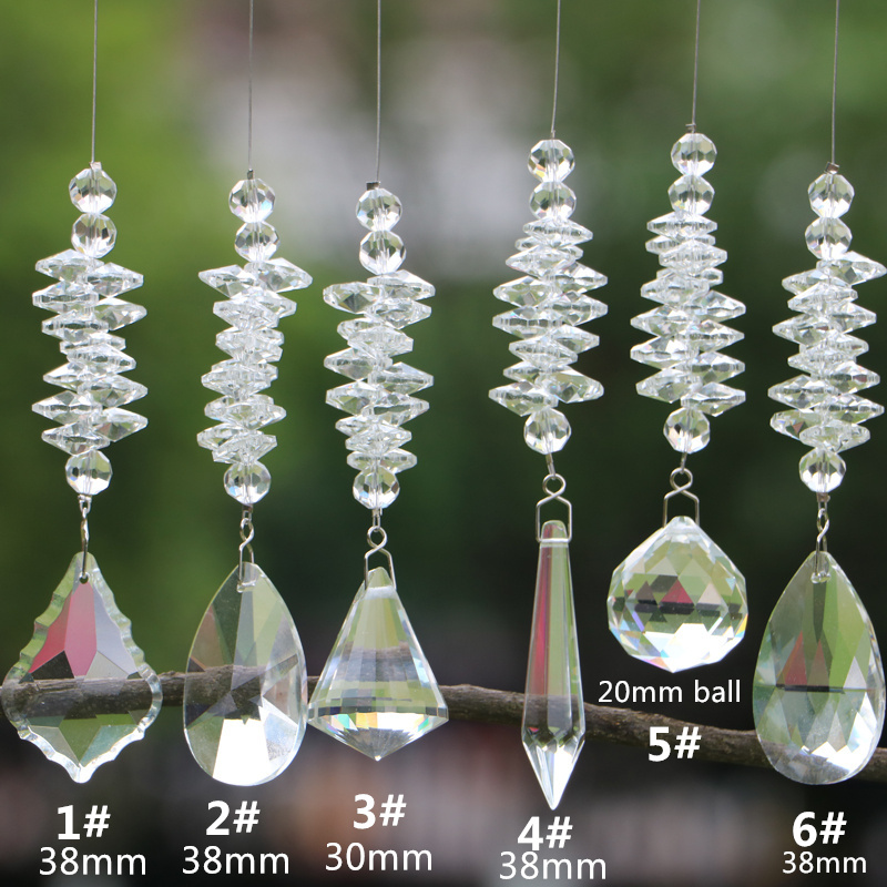 6PCS Clear Hanging Rainbow Crystal Suncatcher Feng Shui Prism Pendant with Octagon Beads Home Garden Decoration WQM182