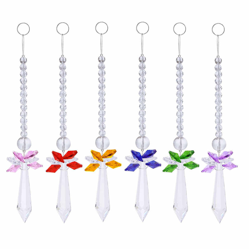 6PCS Crystal Chandelier Prisms - Colorful Rainbow Pendant Drops for Wedding & Home Decor
