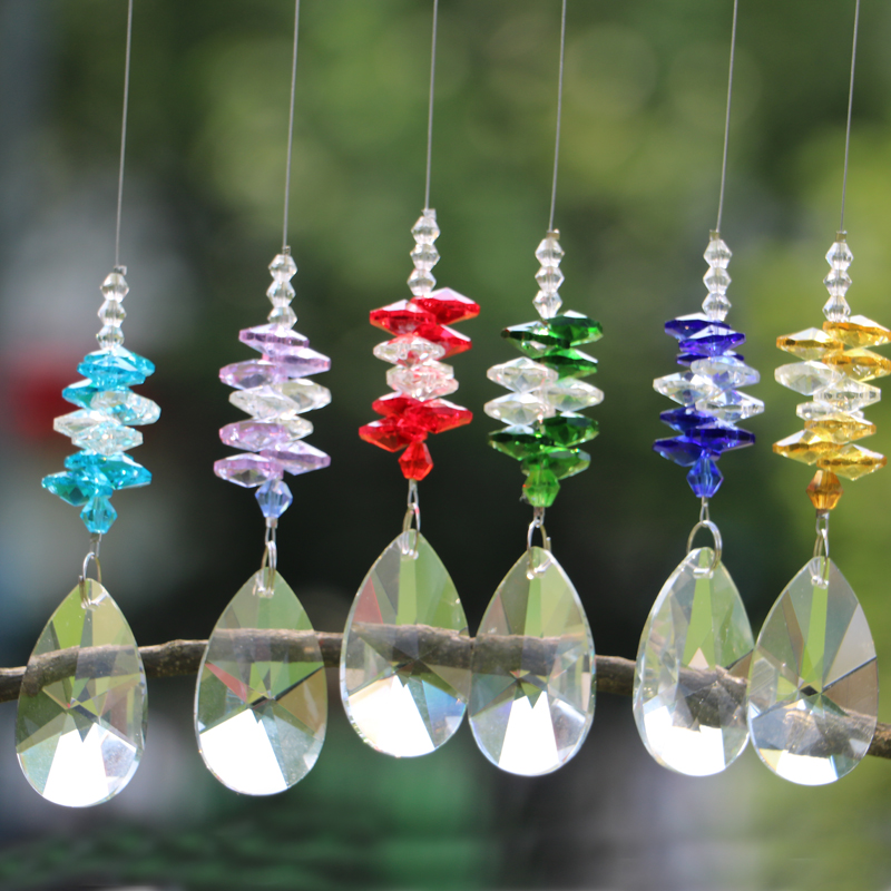6-piece 38mm chakra crystal suncatcher with Feng Shui prisms for window and living room decoration