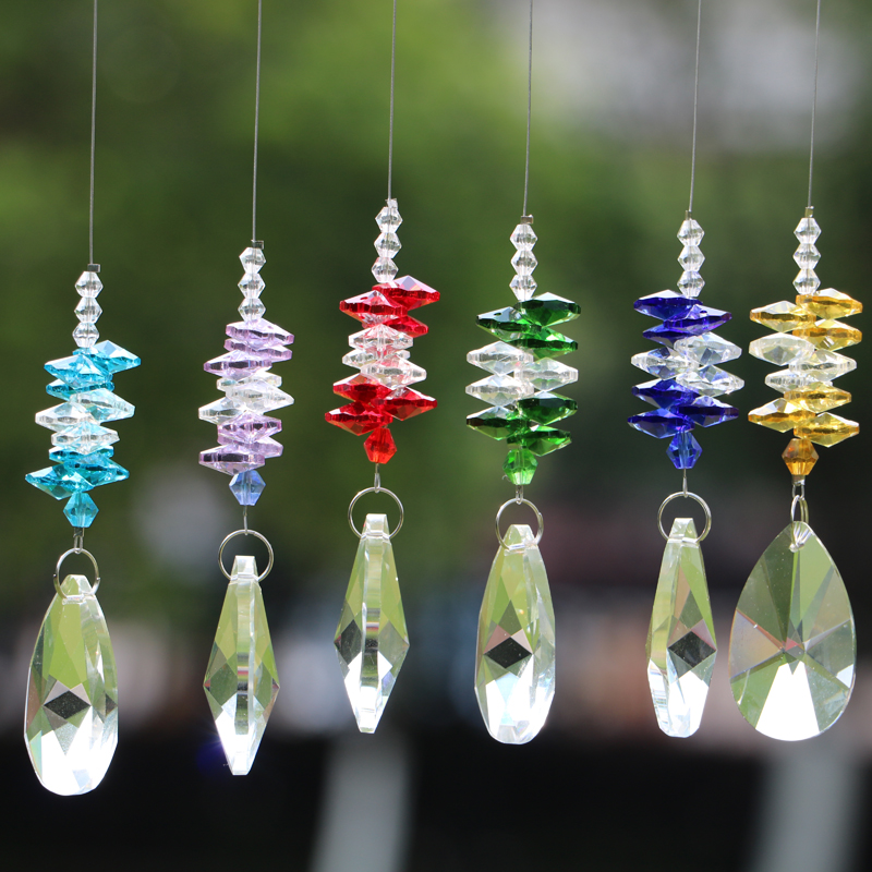 6-piece 50mm hanging chakra suncatcher chandelier, handmade crystal rainbow maker for home and window decoration