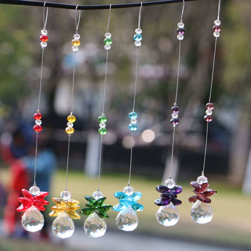 6-piece chakra crystal suncatcher chandelier with rainbow prism balls for decorative hanging