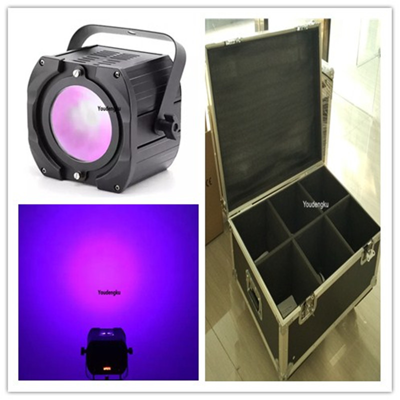 6-piece purple LED COB par light set with flight case for indoor wedding events, 70W UV lighting