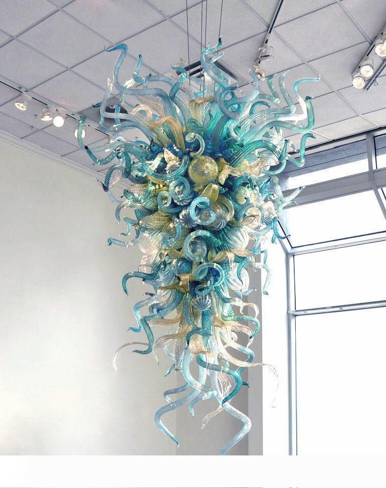 76-inch large green glass chandelier, hand-blown Murano style for living, dining, or bar areas