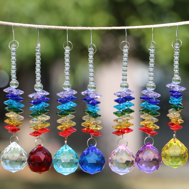 7PCS Clear 40mm K9 Crystal Ball Pendant Hanging Rainbow Suncatcher Handcrafts Christmas Glass Ornaments Gift W026-40mm