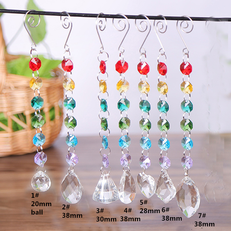7PCS Crystal Glass Suncatcher Chakra Pendant with Octagon Beads Window Hanging Ornament Prism Rainbow Suncatcher WQM181