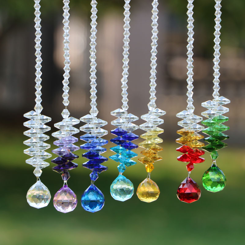 7PCS hanging chakra crystal faceted 20mm ball suncatcher pendant chandelier prism parts for creating rainbows in home and wedding decor