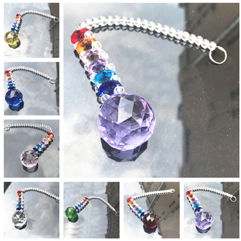 7-piece 40mm chakra crystal suncatcher with prism pendant, handmade for rainbow effects in home decor