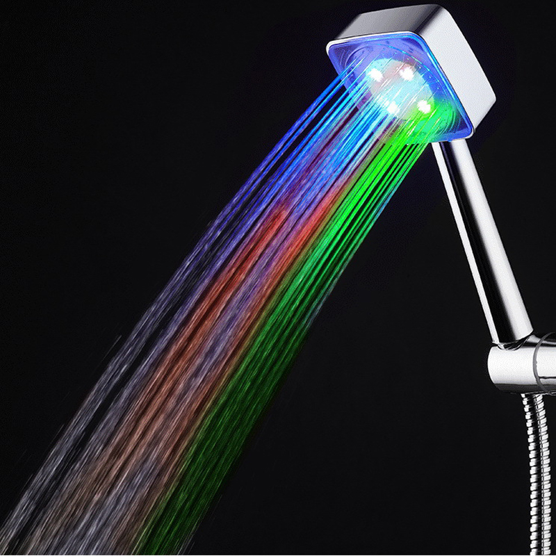 8008-C4 New Handheld Home Bath Romantic LED Light Water Bathroom Glow Shower Head Temperature Sensor ShowerHead Sprinkler