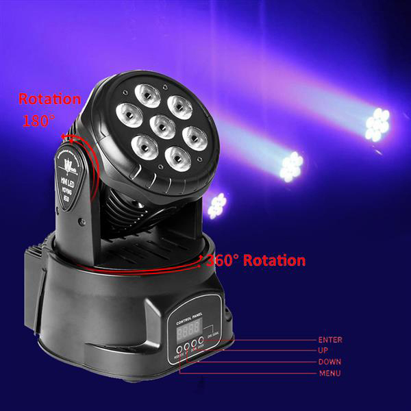 80W 7-RGBW LED DMX512 Mini Moving Head Stage Light with Auto/Voice Control (110-240V AC) in Black