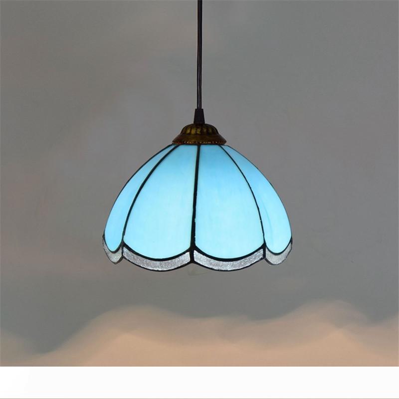 8-inch blue contemporary Mediterranean-inspired artistic glass lamp, Tiffany-style stained glass chandelier for restaurants, bars, or cozy bedrooms, model TF067