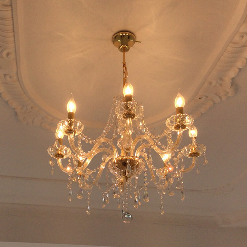 8-light modern gold crystal chandelier with Murano Venetian style candle lighting