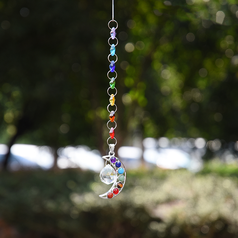 8PCS Handcrafted Half-Moon Crystal Suncatchers with Prism Pendants for Home, Car, and Window Decoration