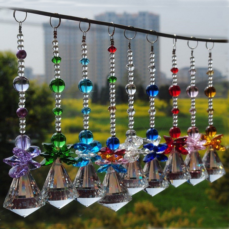 9-piece 40mm K9 crystal suncatcher pendant featuring angel design, handmade for weddings, home decor, and feng shui