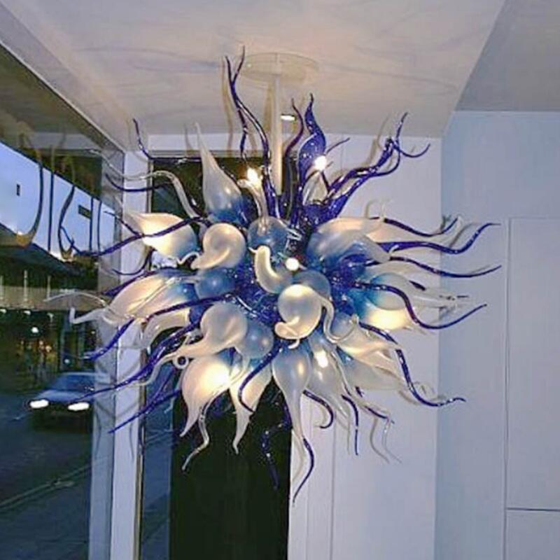 AC 110v/120v elegant pendant light featuring stylish blue blown glass, an affordable chandelier option for home lighting with included LED bulbs and free shipping