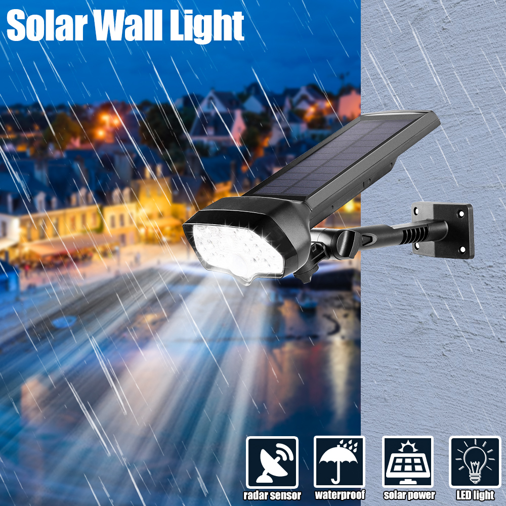 Adjustable solar-powered LED garden wall lamp with PIR motion sensor for outdoor lighting