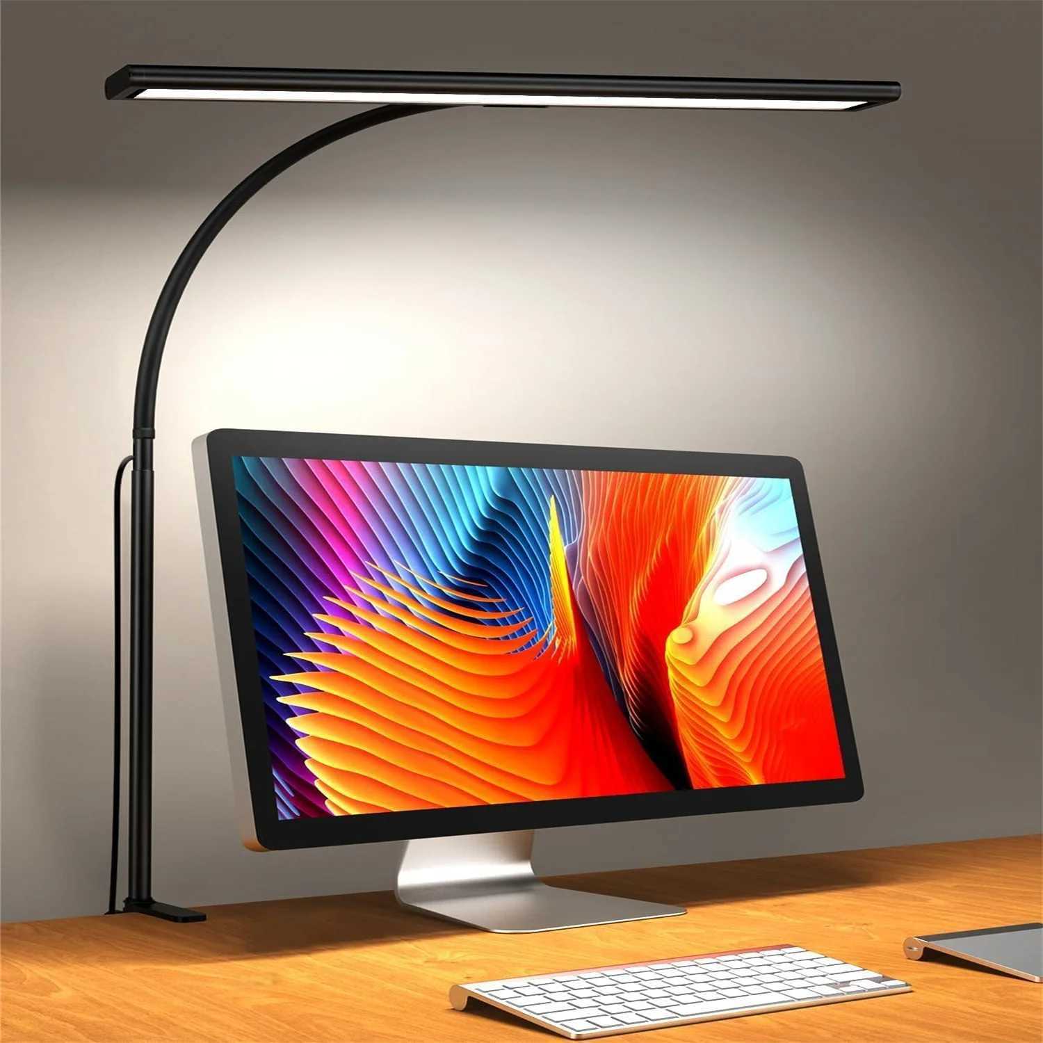 Adjustable USB-powered LED desk lamp with screen lighting for office or study use