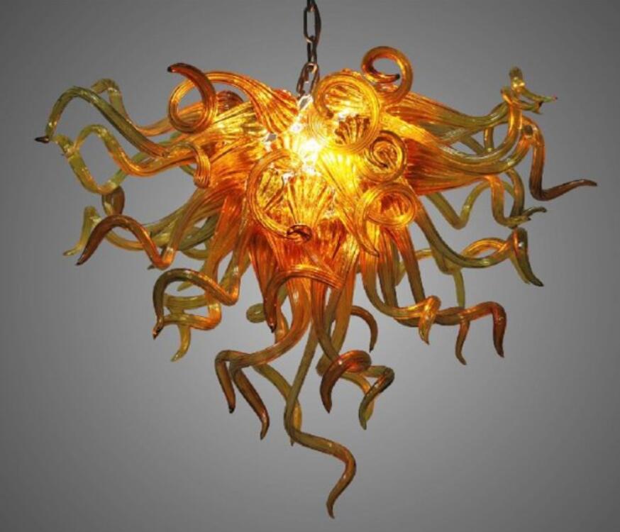 Affordable stylish amber glass chandelier with energy-efficient LED lighting for home decor