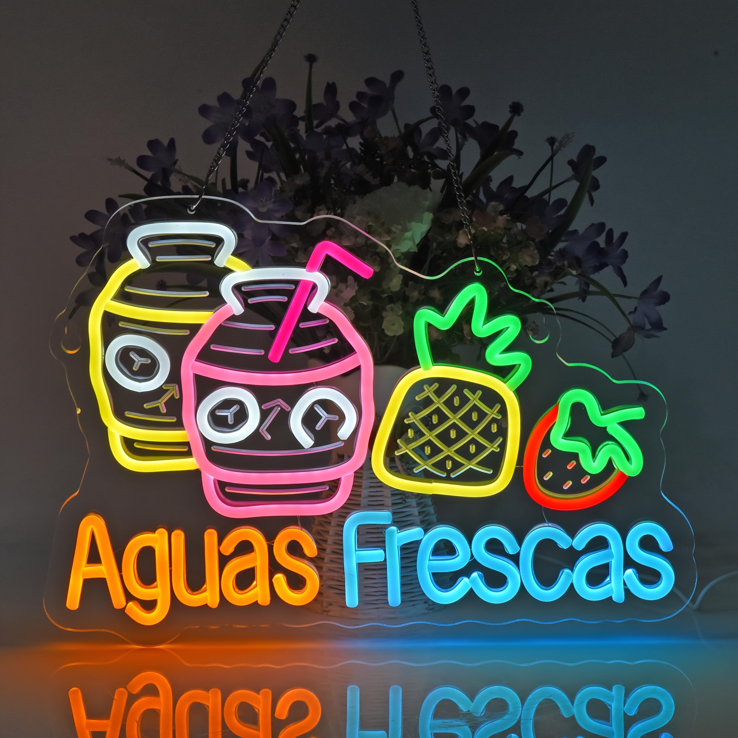 Aguas Frescas neon sign - USB-powered wall decor for restaurants, bars, shops, and homes