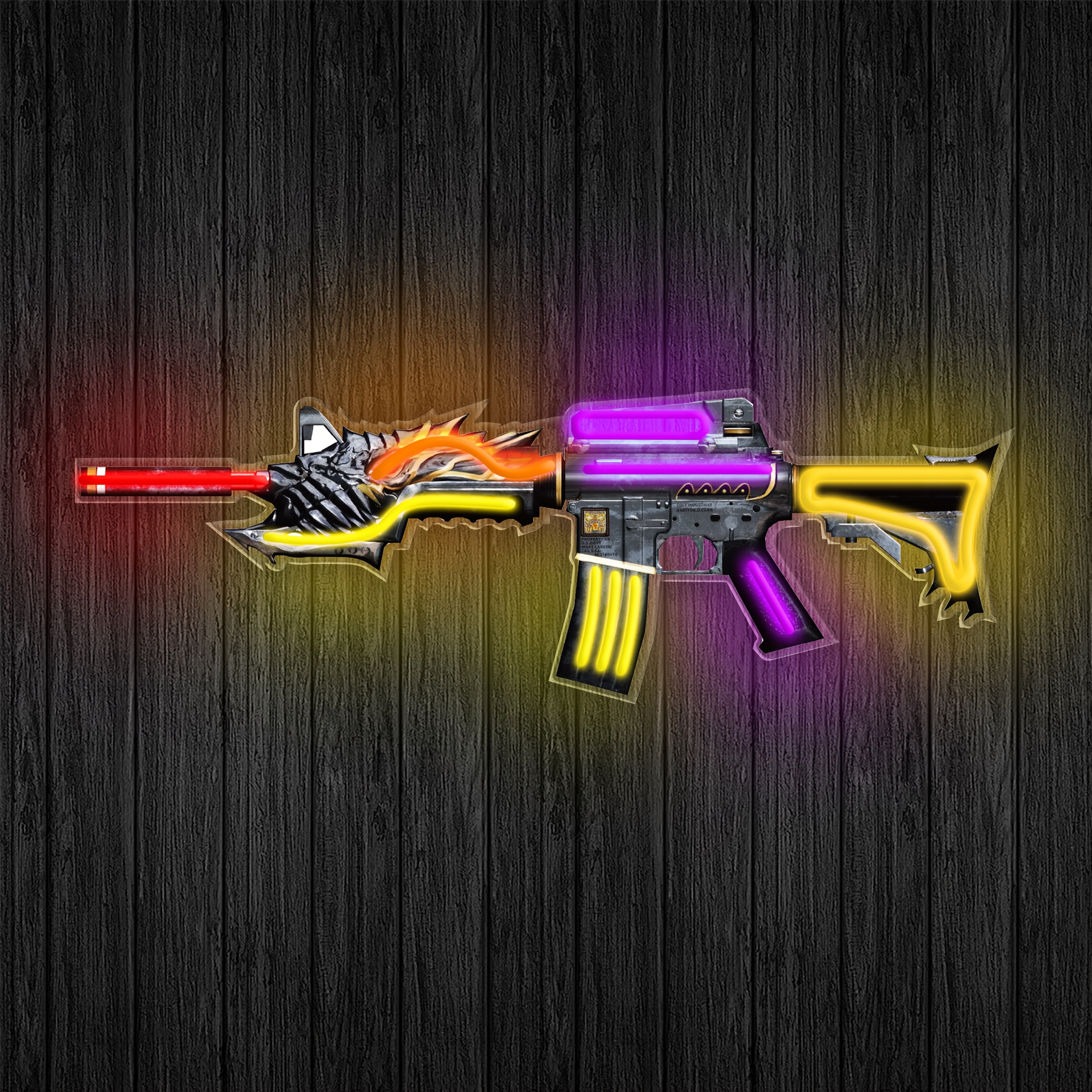 AK47-style neon light with UV print; ideal for gaming rooms, men's lounges, living spaces, bedrooms, and firearm stores; enhances wall ambiance