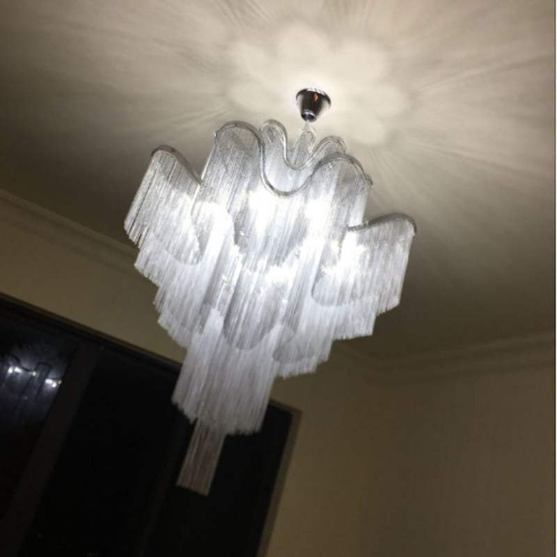 Aluminum chain modern dining chandeliers for creative postmodern lighting in living rooms and duplex staircases with long pendant lamps