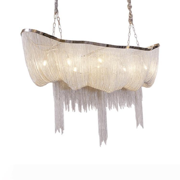 Aluminum chain pendant lamp shade for dining and living spaces, ideal for home or hospitality decor